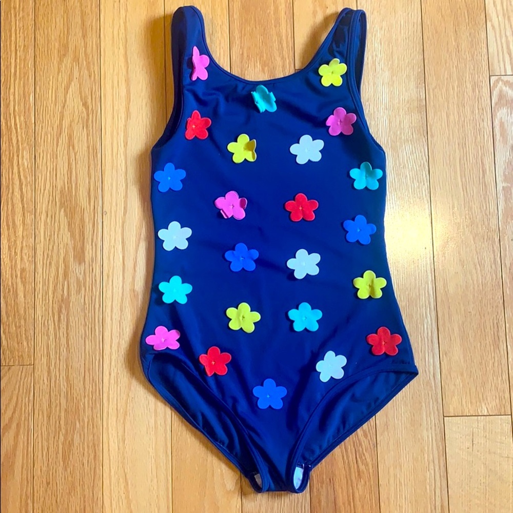 EUC MiniBoden Girls’ Flower Tank Bathing Suit 9-10
